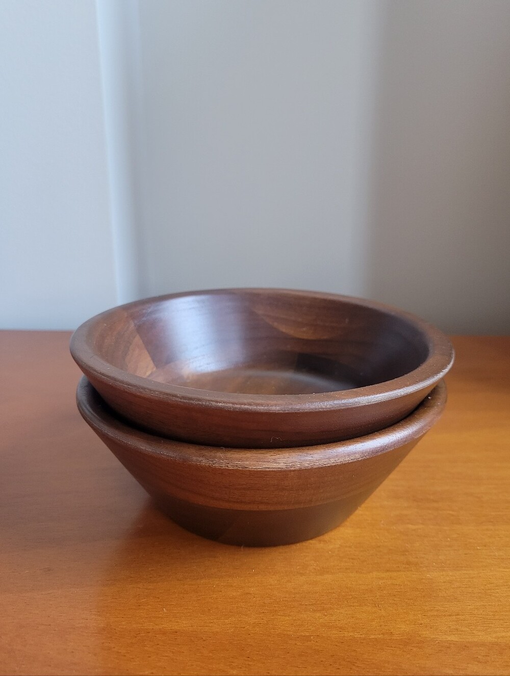 Vintage Mid Century Style Dark Walnut Stained Wood Bowls - Set of 2
